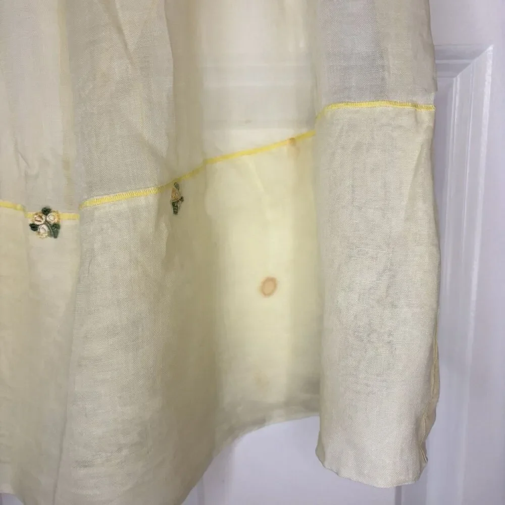 Lot Of Two Vintage 1940S Aprons Handmade Embroidered Yellow Pink Floral